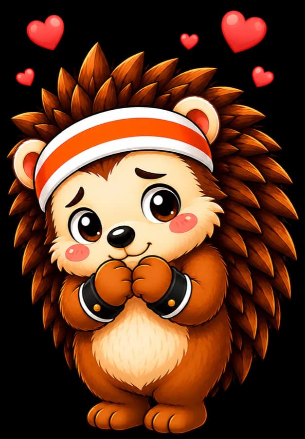 Pal the Hedgepal hedgehog mascot surrounded by floating hearts