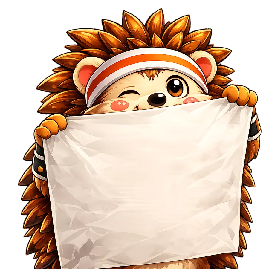 Pal the Hedgepal hedgehog mascot holding up a blank sign